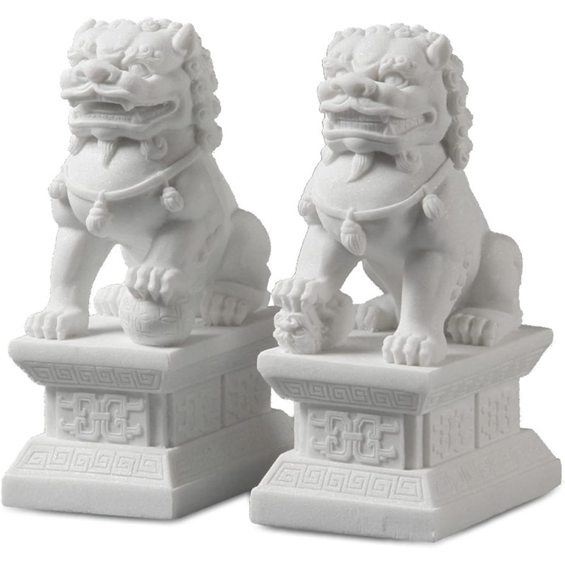 Par de Leones Guardianes Chinos de Mármol 18cm